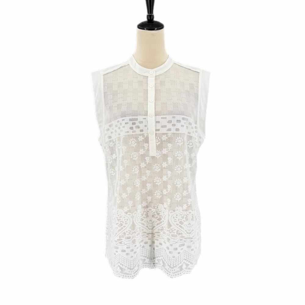 Cabi 5201 NEW Prudence White Lace Sheer Coastal Beachy Casual Cotton Tank Top